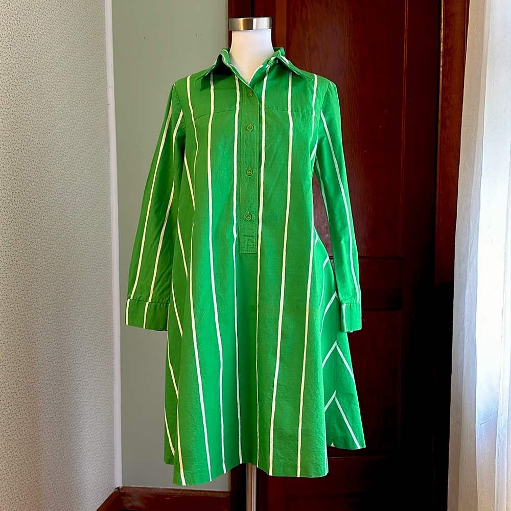 VINTAGE Marimekko Green Striped Dress, Size 38 (L)